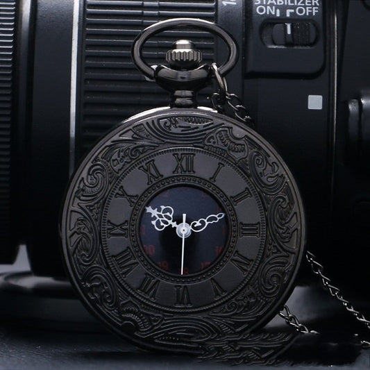 Shadow Duality Retro Necklace – Double Display Quartz Pocket Watch