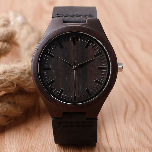 Obsidian Wood Quartz Watch – Nature’s Dark Elegance