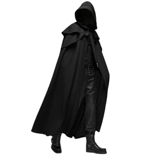 Medieval Vintage Hooded Black Cloak