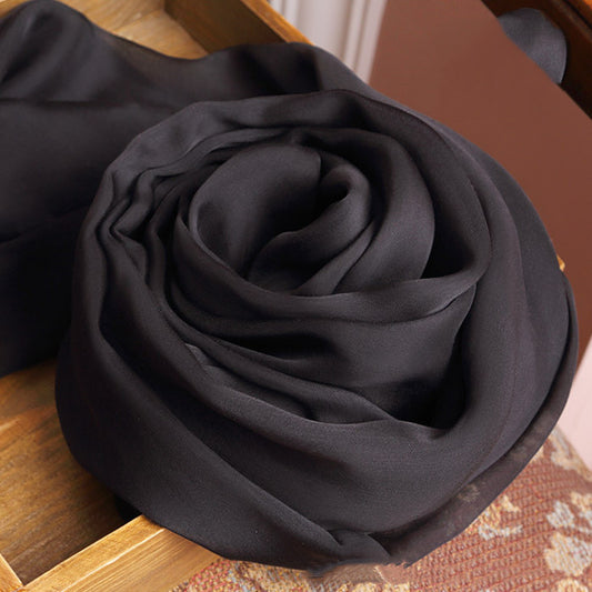 Pure Black Long Silk Scarf – Draped in Midnight